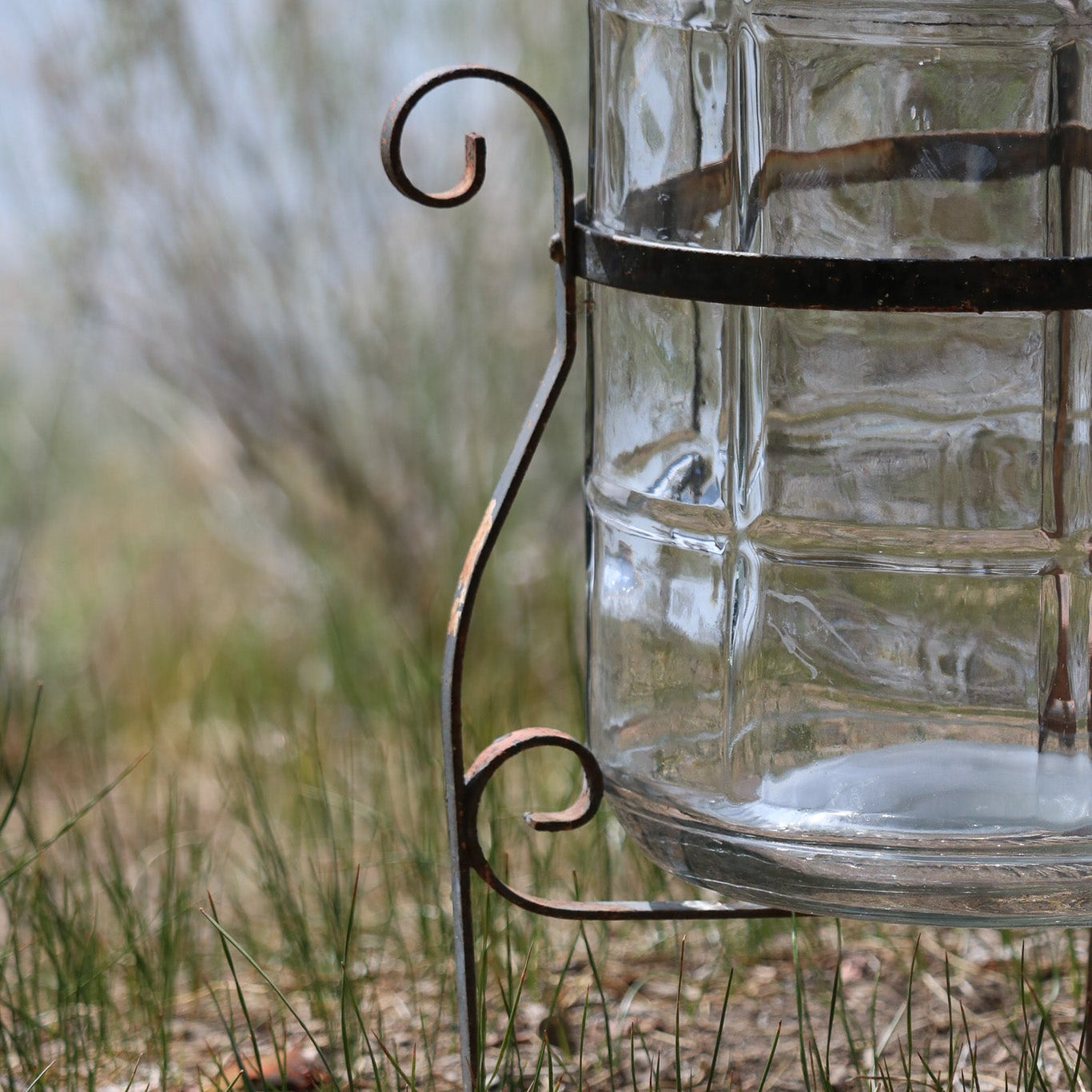 Vintage Glass Jug with Metal Stand