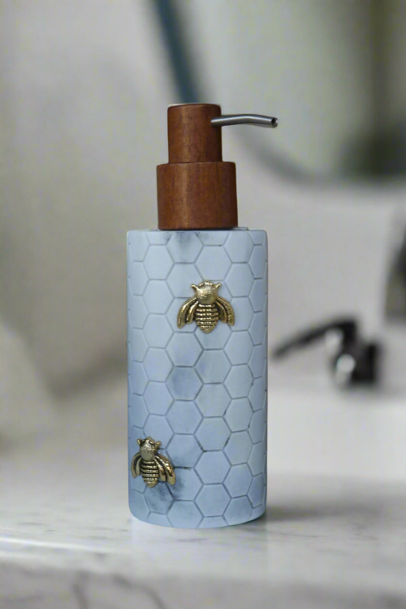 Caro Home - Marble Honeycomb with Bee Soap Dispenser