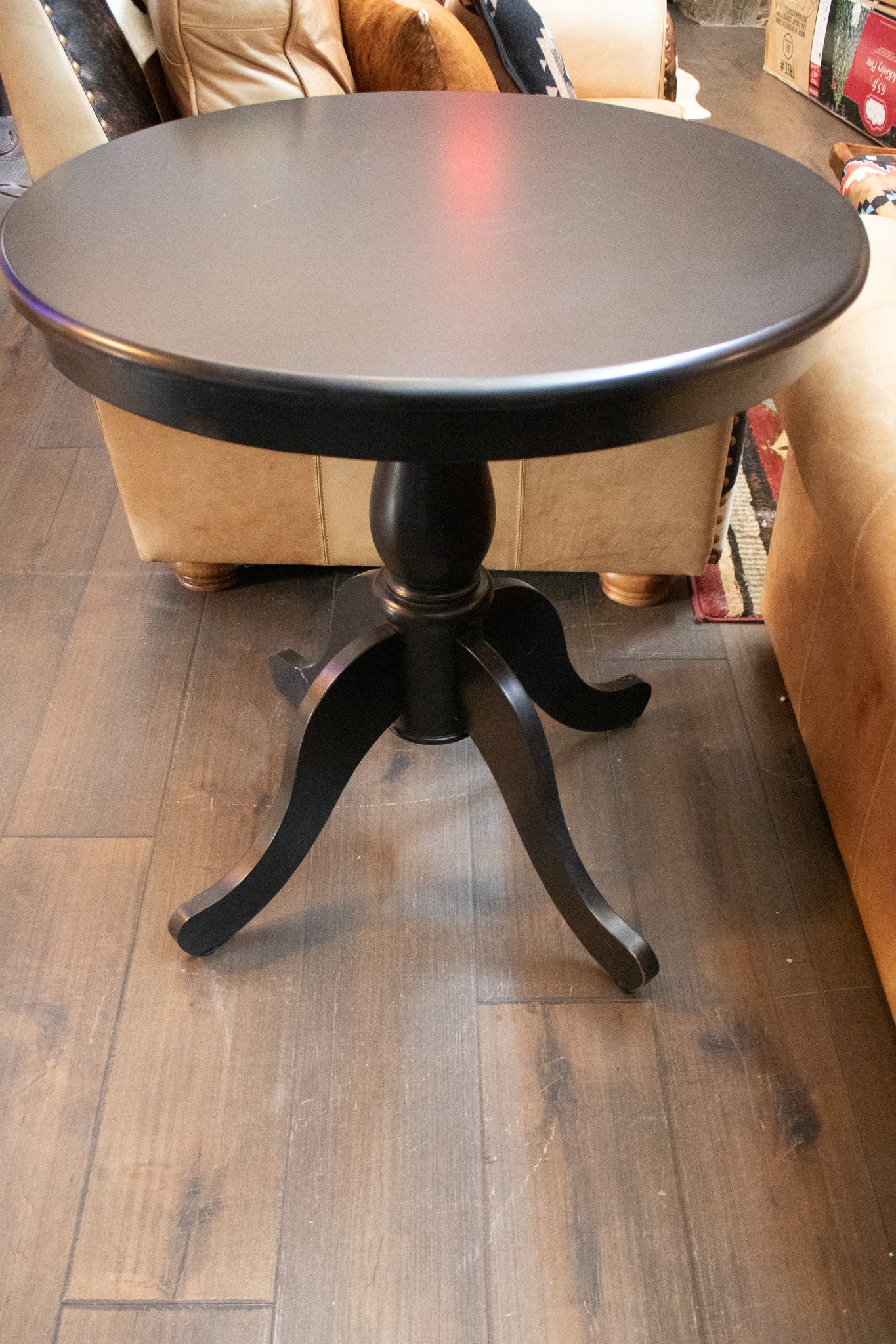 Round Side Table Wood & Black Stained
