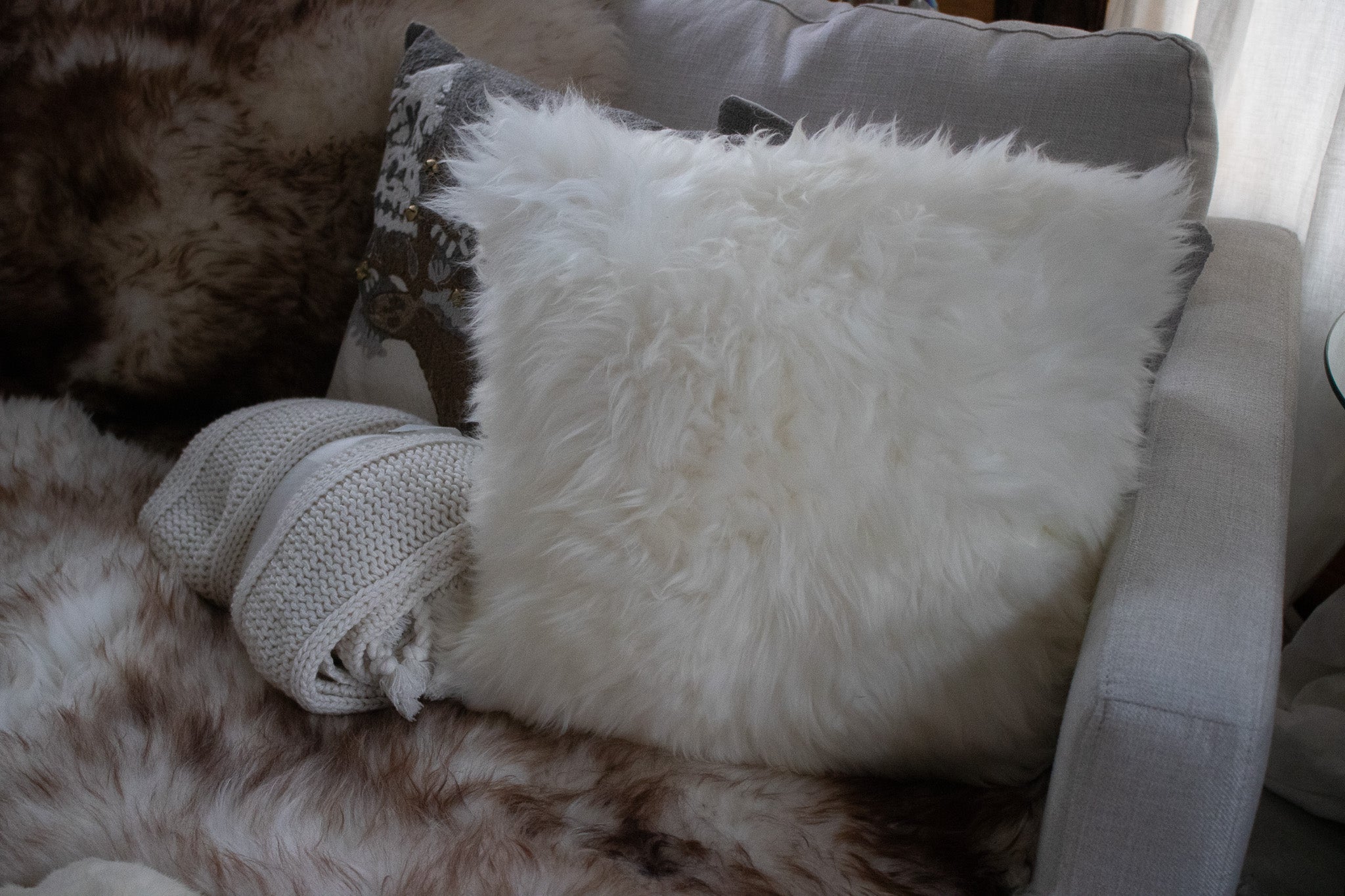 Genuine Sheepskin Single-Sided Throw Pillow with Removable Case