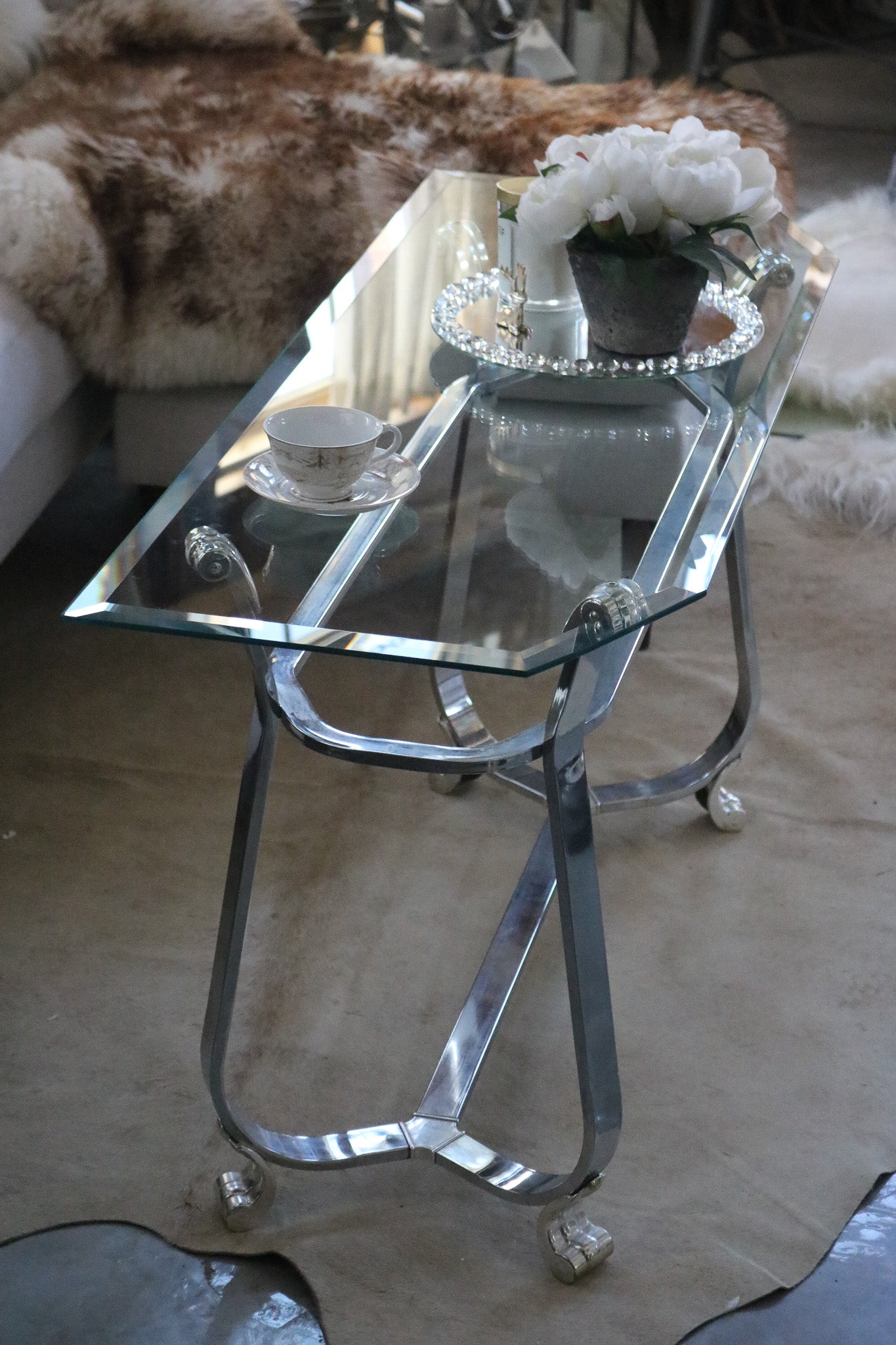 Kreiss Beveled Glass Chrome Body Rectangle End Table