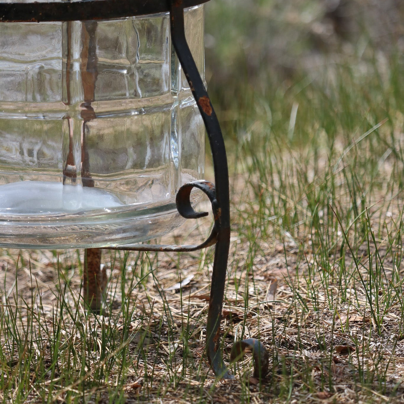 Vintage Glass Jug with Metal Stand