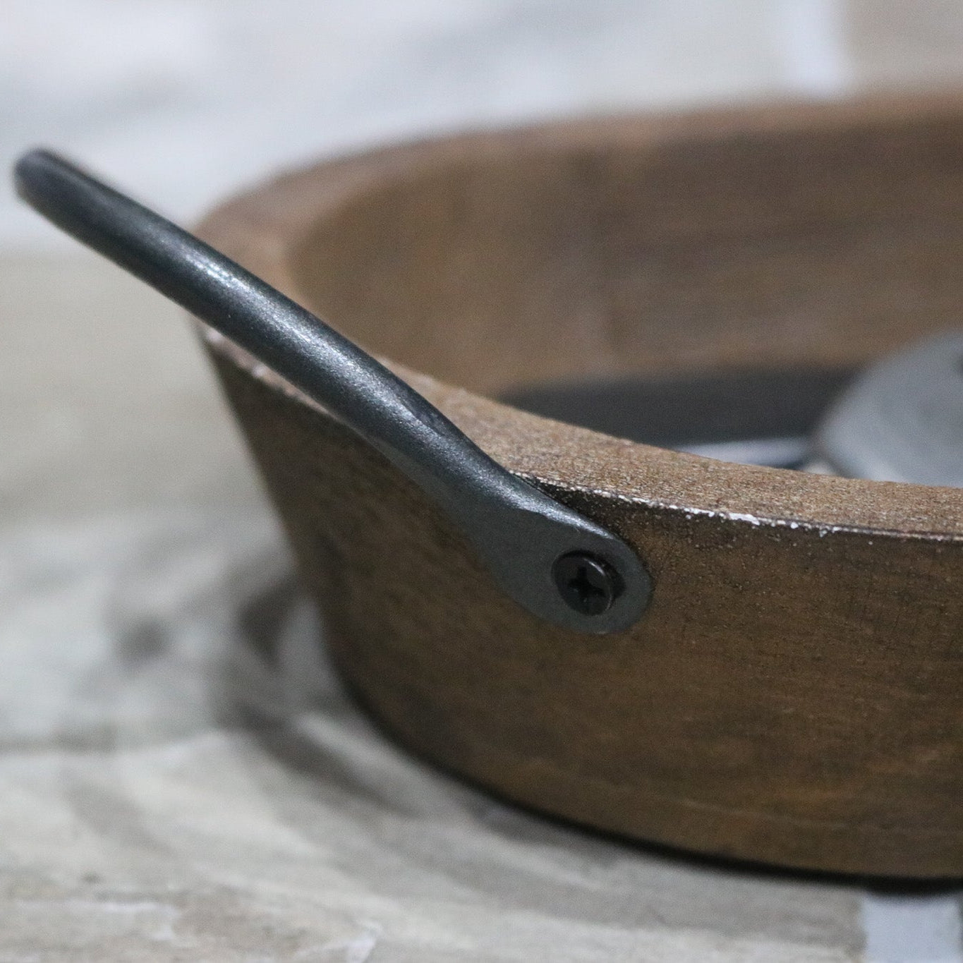 Rustic Wooden Trinket Tray with Sleek Metal Handles
