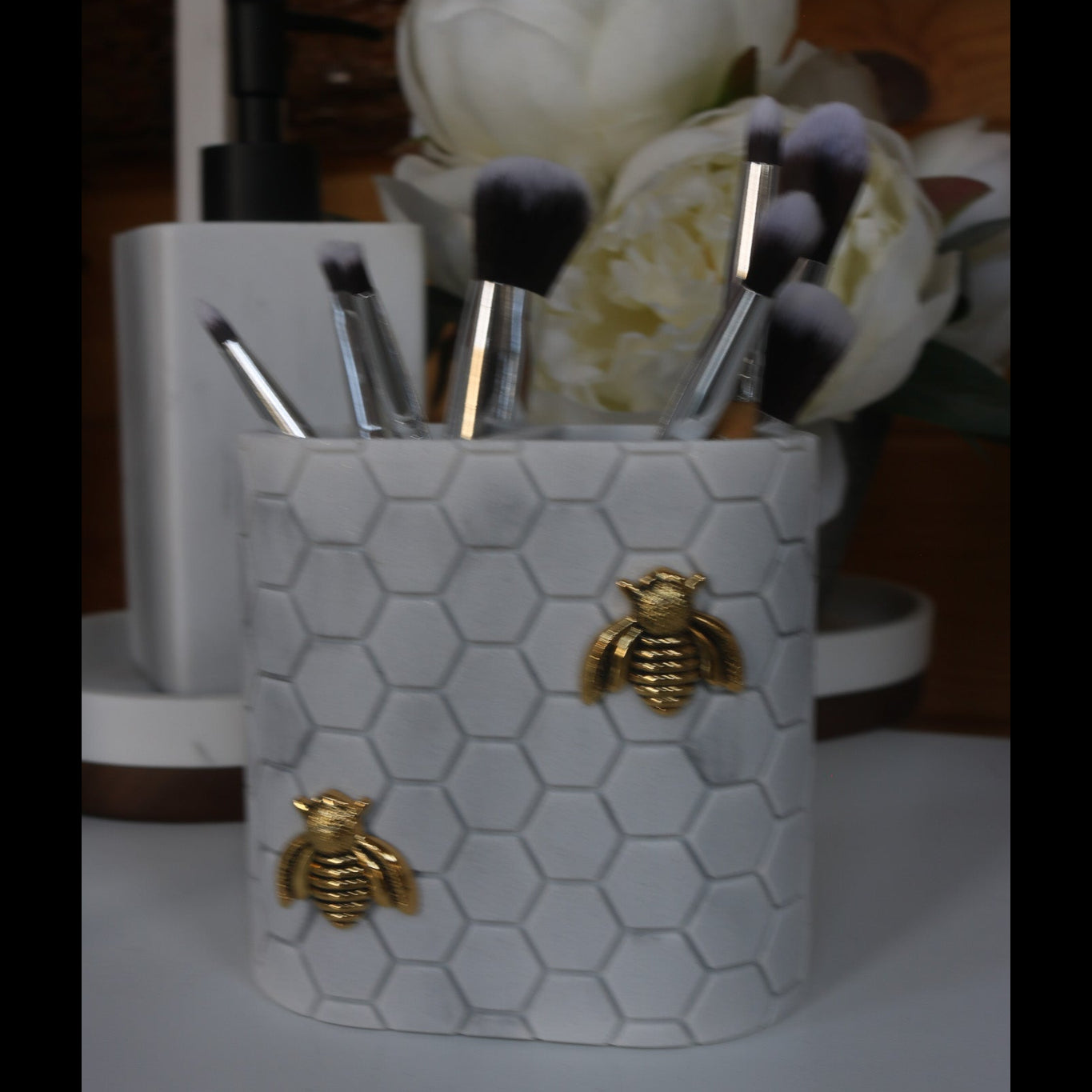 Caro Home - Marble Honeycomb with Gold Bee Accents