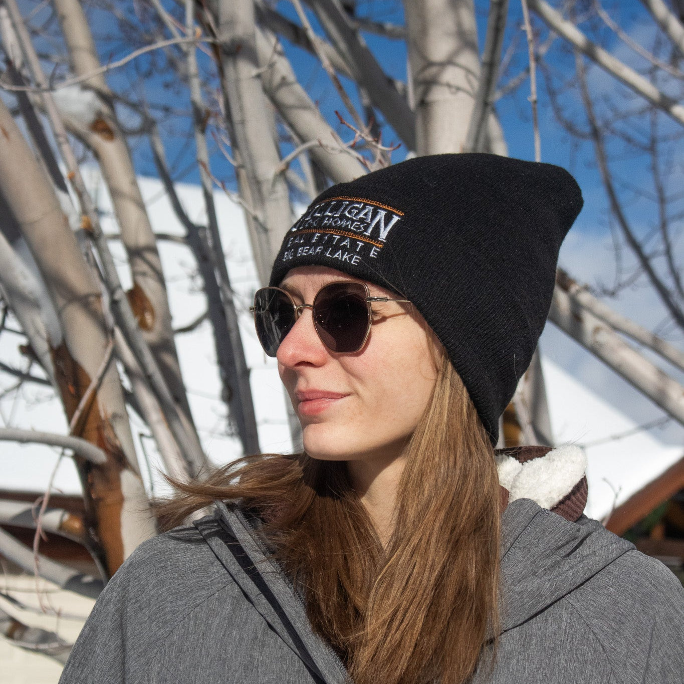 Knit Beanie Hat with "Gilligan Log Homes Real Estate Big Bear Lake"