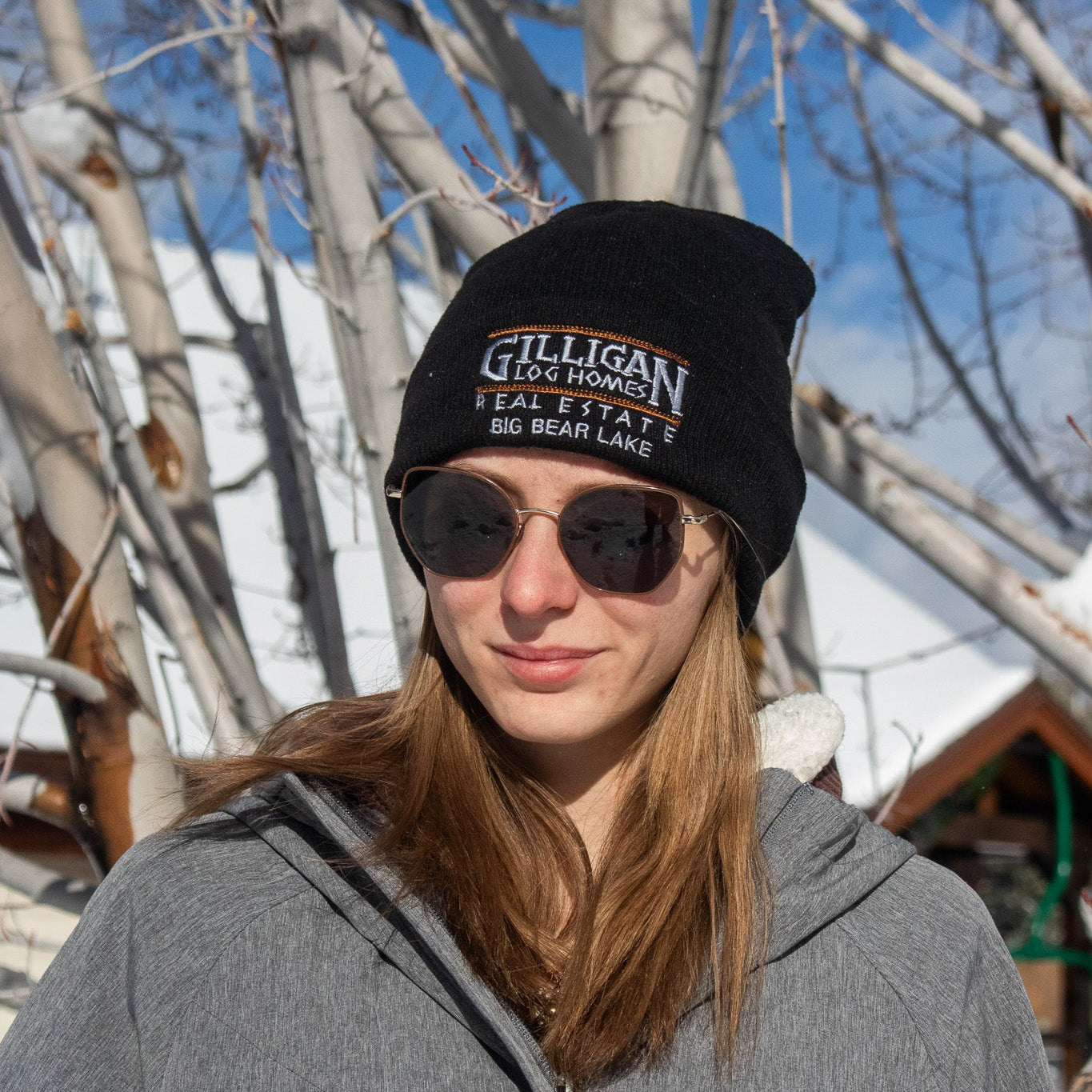 Knit Beanie Hat with "Gilligan Log Homes Real Estate Big Bear Lake"