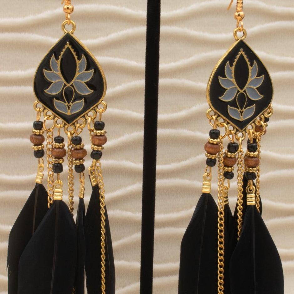 Black Feather Dangle Earrings