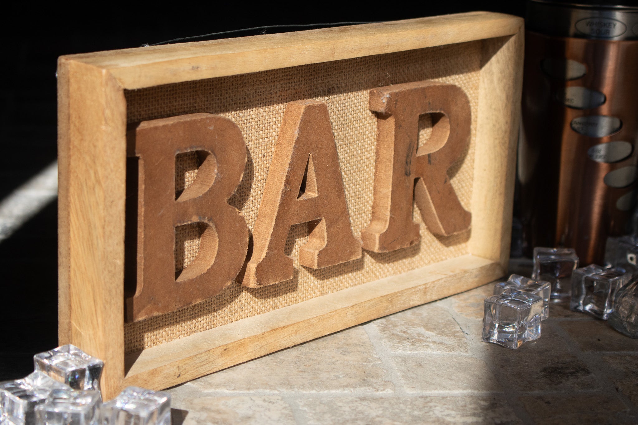 Rustic Bar Burlap Hanging Wood Sign