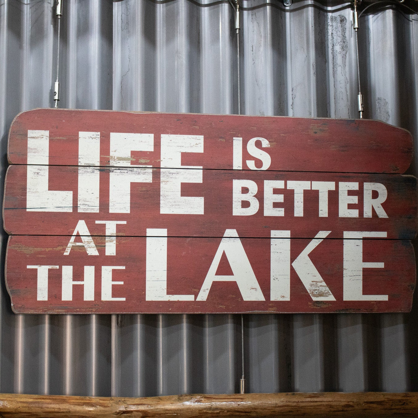 Rustic Wooden Sign "Life is Better at the Lake" – 2 x 1 ft