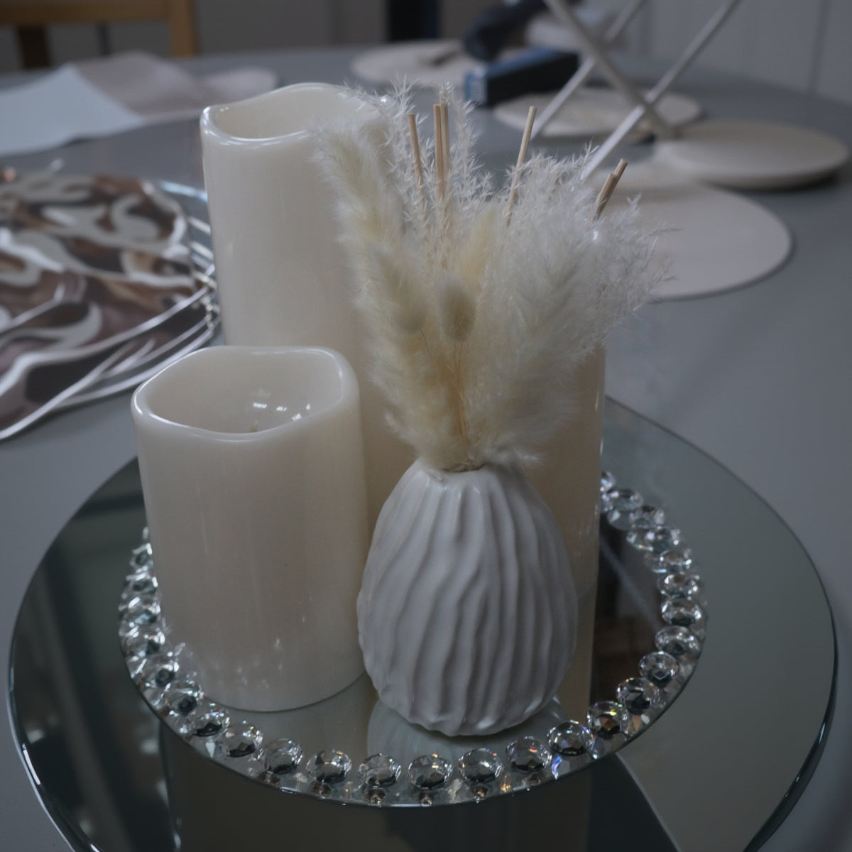 Reed Diffuser Set Ceramic Vase Pampas Grass 200ml Fragrance Oil Home Decor New