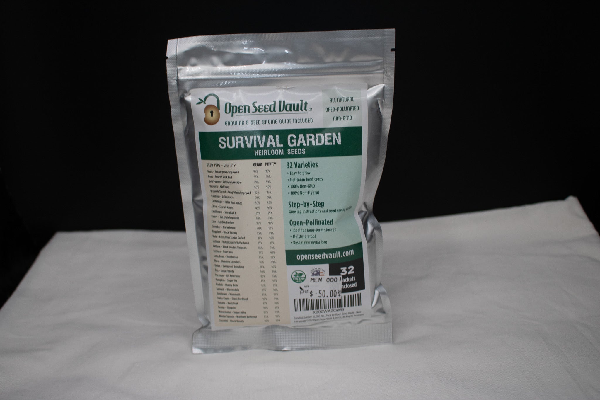 Open Seed Vault Survival Garden Heirloom Seed Kit โ 15,000+ Non-GMO Vegetable & Fruit Seeds | 32 Variety Pack