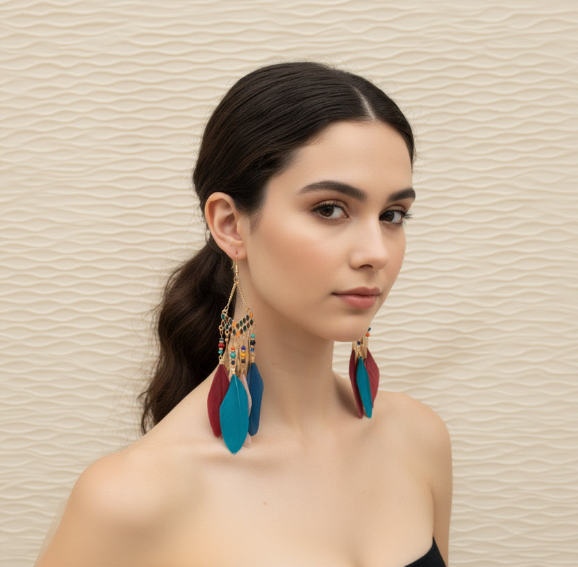 Bohemian Style Feather Dangle Earrings