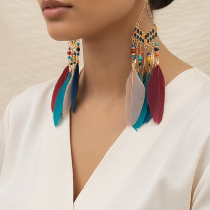 Bohemian Style Feather Dangle Earrings