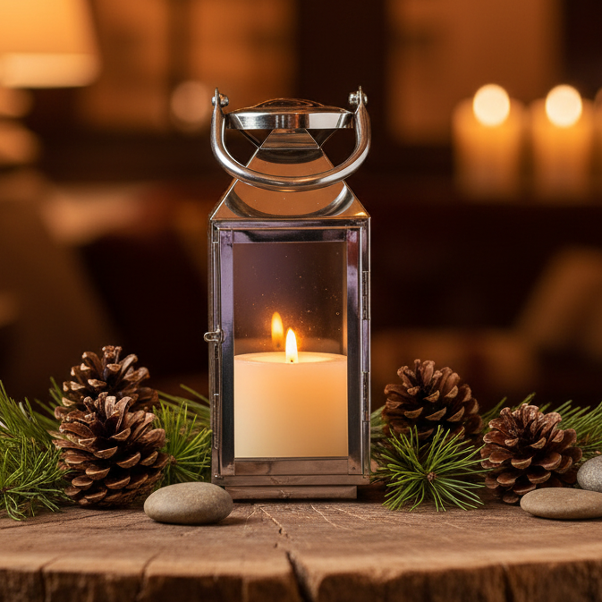 10" Metal Glass Candle Lantern