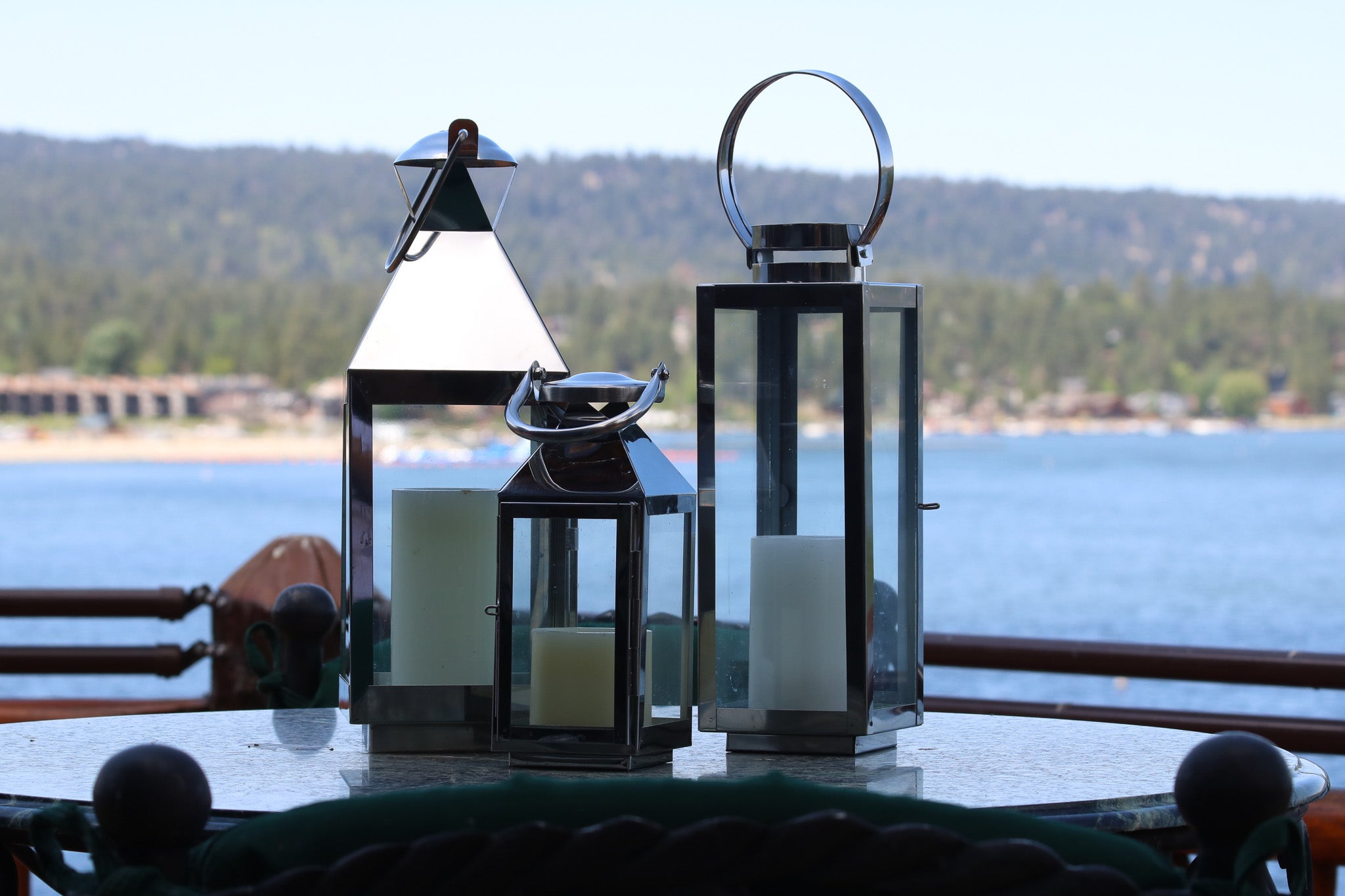 Silver Metal Glass Candle Lantern 14"