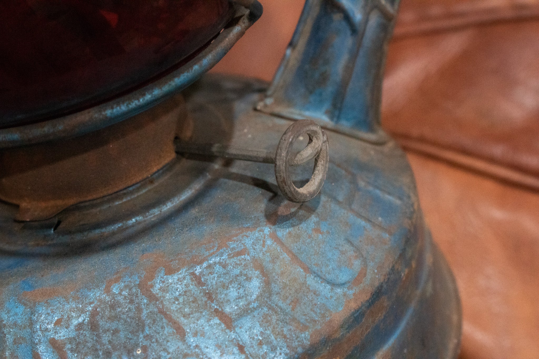Antique Rustic Lantern with Red Glass