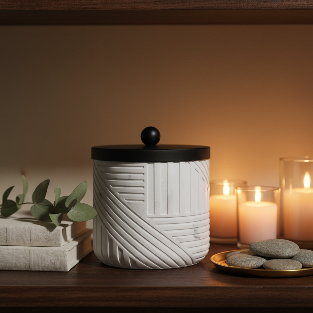 The Natural Project Brand Marble Q-Tip Dispenser Apothecary Jar