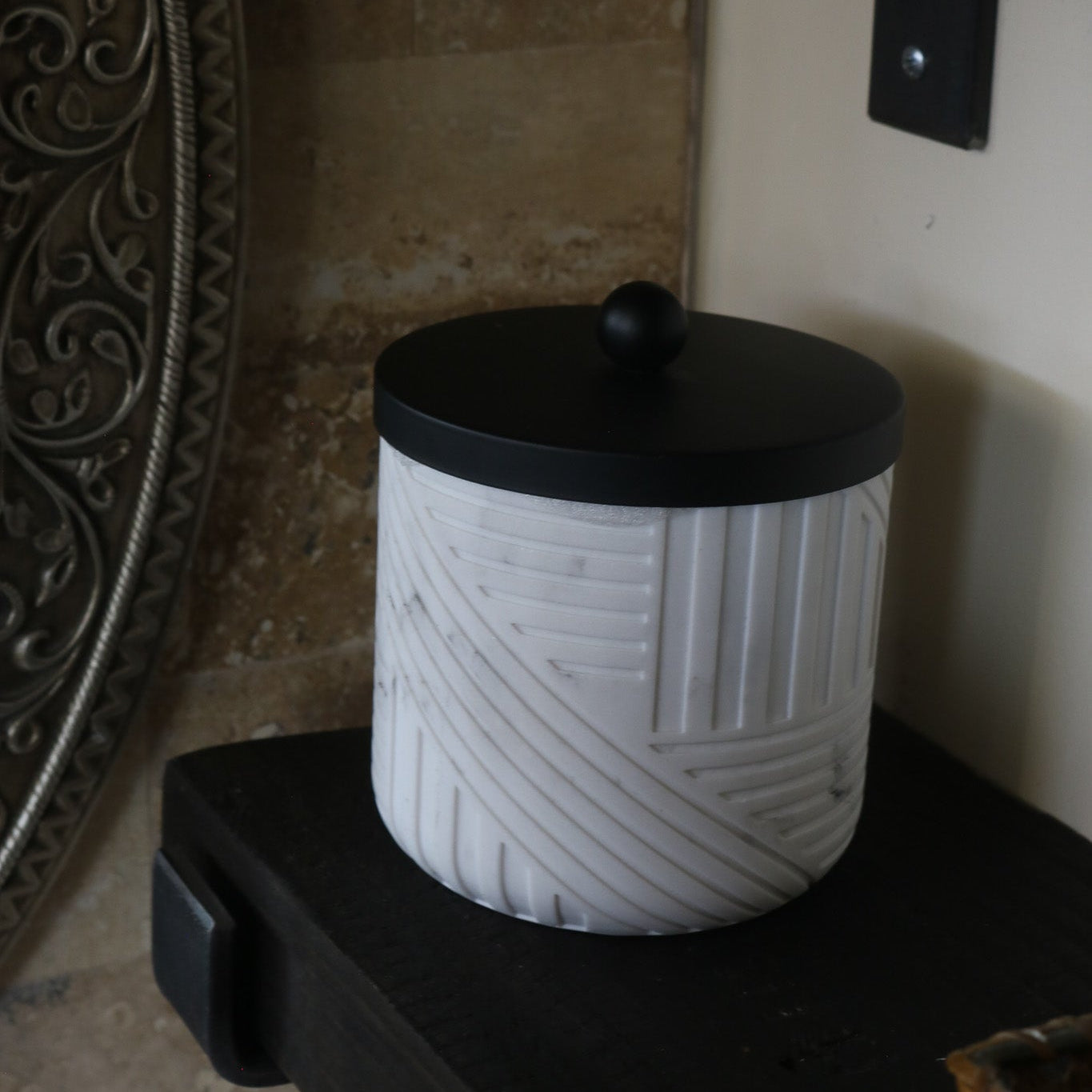 The Natural Project Brand Marble Q-Tip Dispenser Apothecary Jar