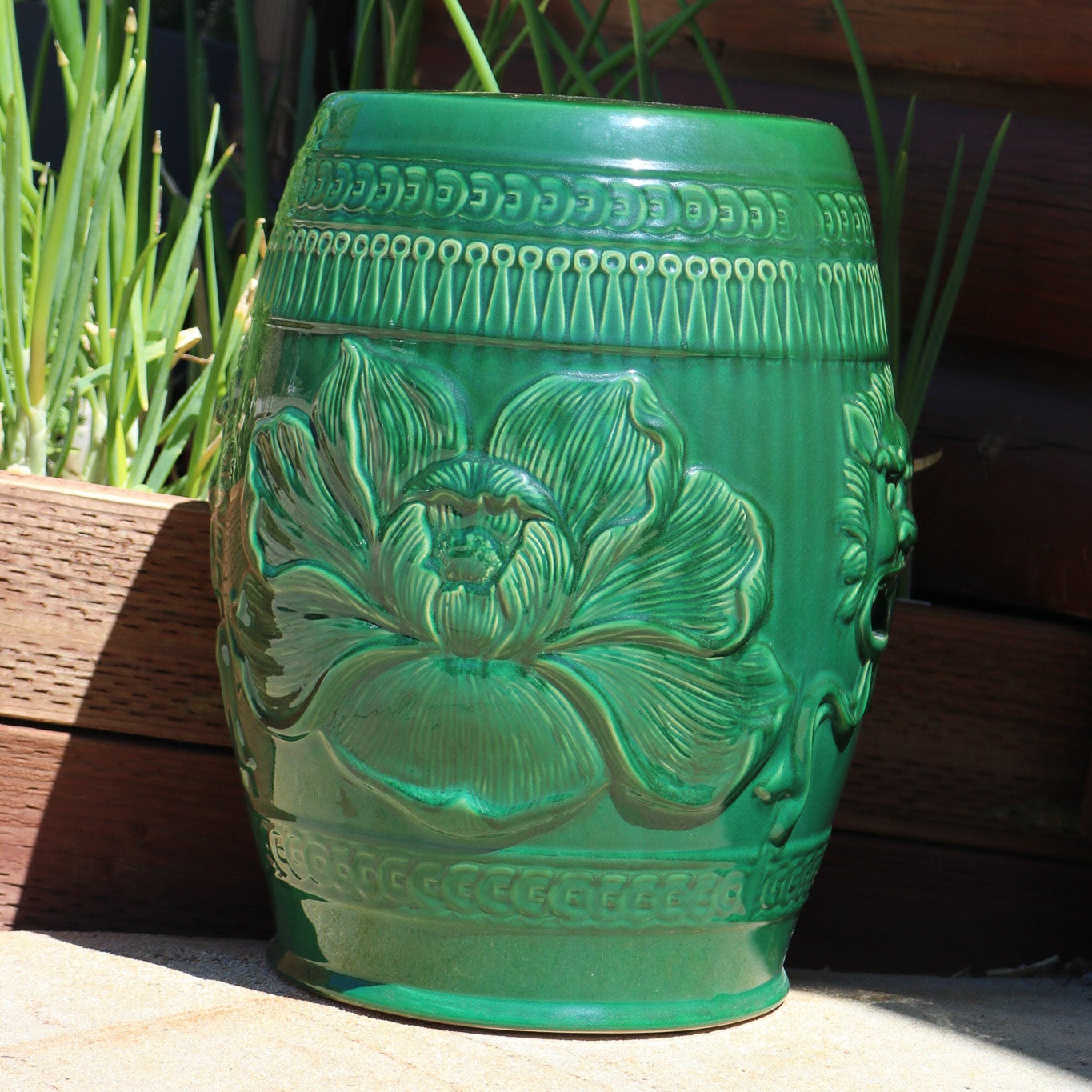 ENILSA Decorative Ceramic Garden Stool Glazed Lion’s Head Side Table