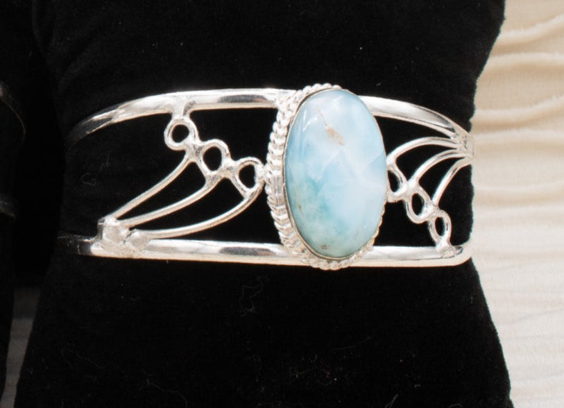 Silver Larimar Stone Cuff Bracelet
