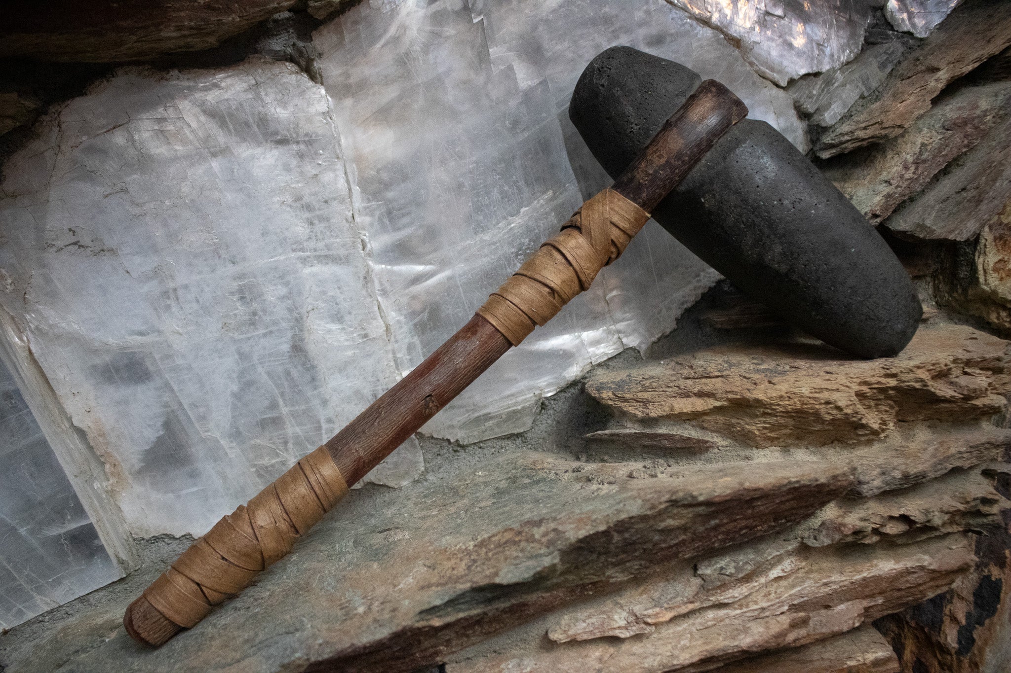 Antique Primitive Wooden 19th Century Stone Mallet Hammer