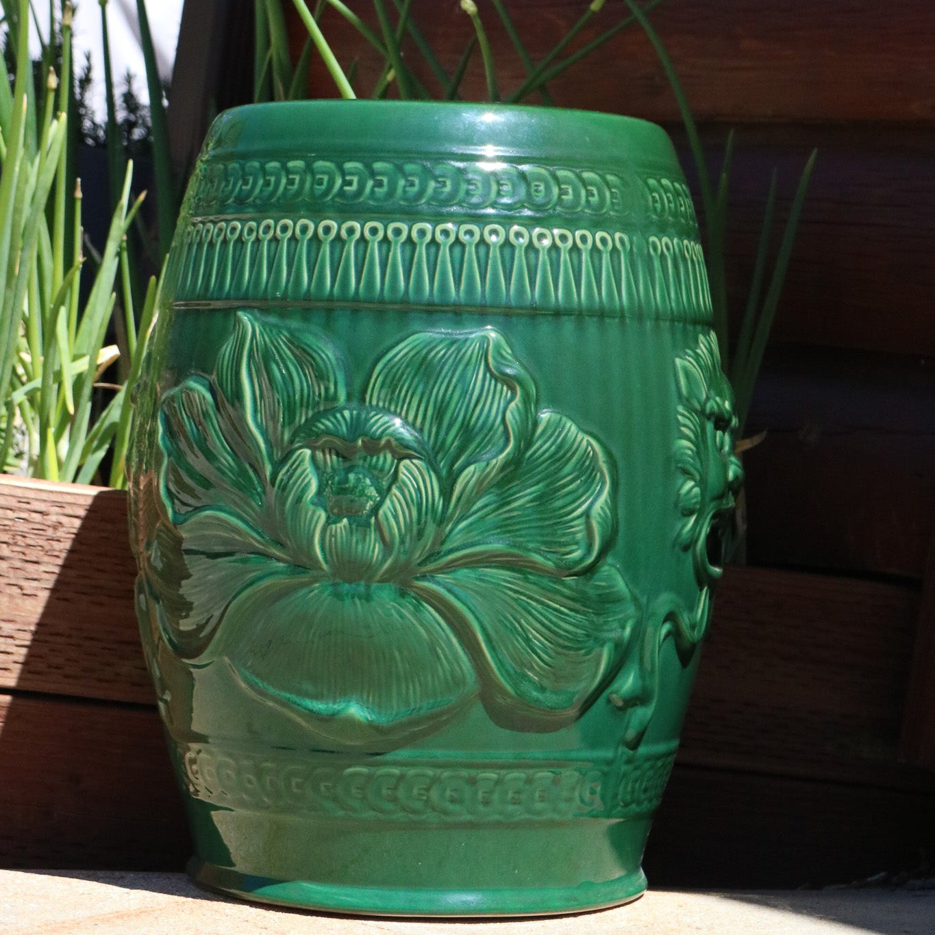 ENILSA Decorative Ceramic Garden Stool Glazed Lion’s Head Side Table