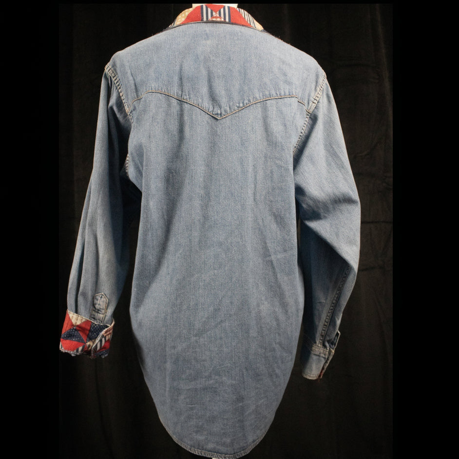 Vintage Lee Hand Styled Custom Design Denim Button-up Shirt Size Small