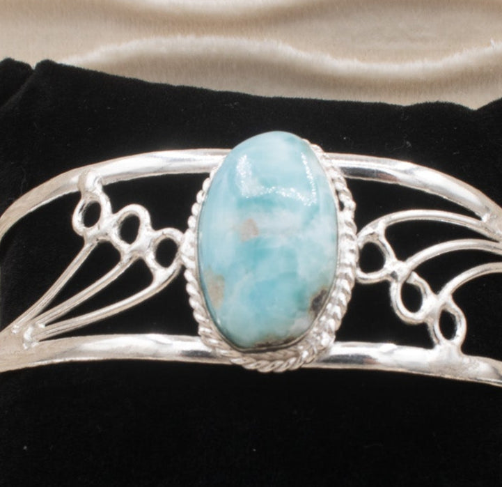 Silver Larimar Stone Cuff Bracelet