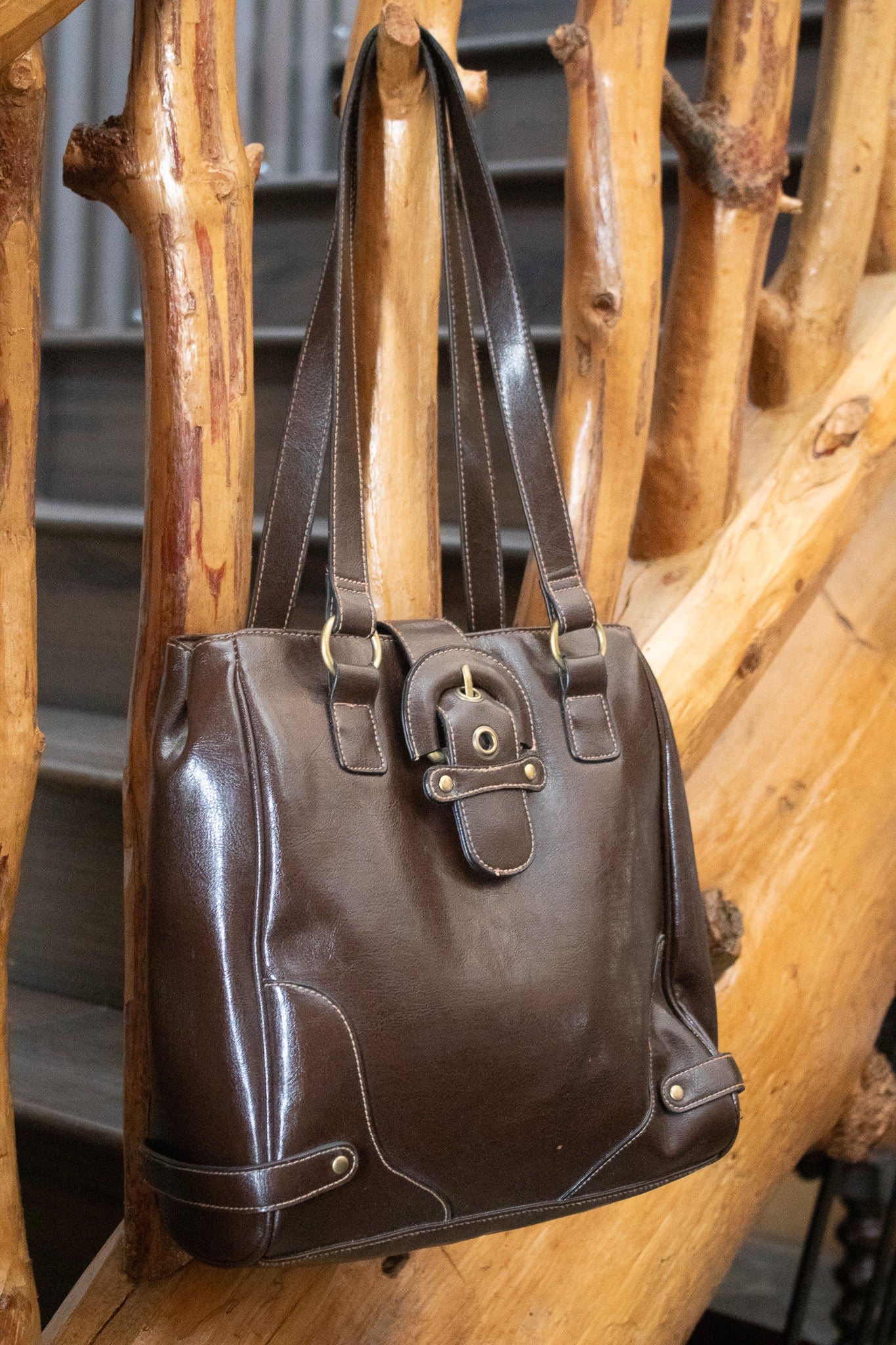 Dark Brown Purse with a Magnetic Buckle Closure