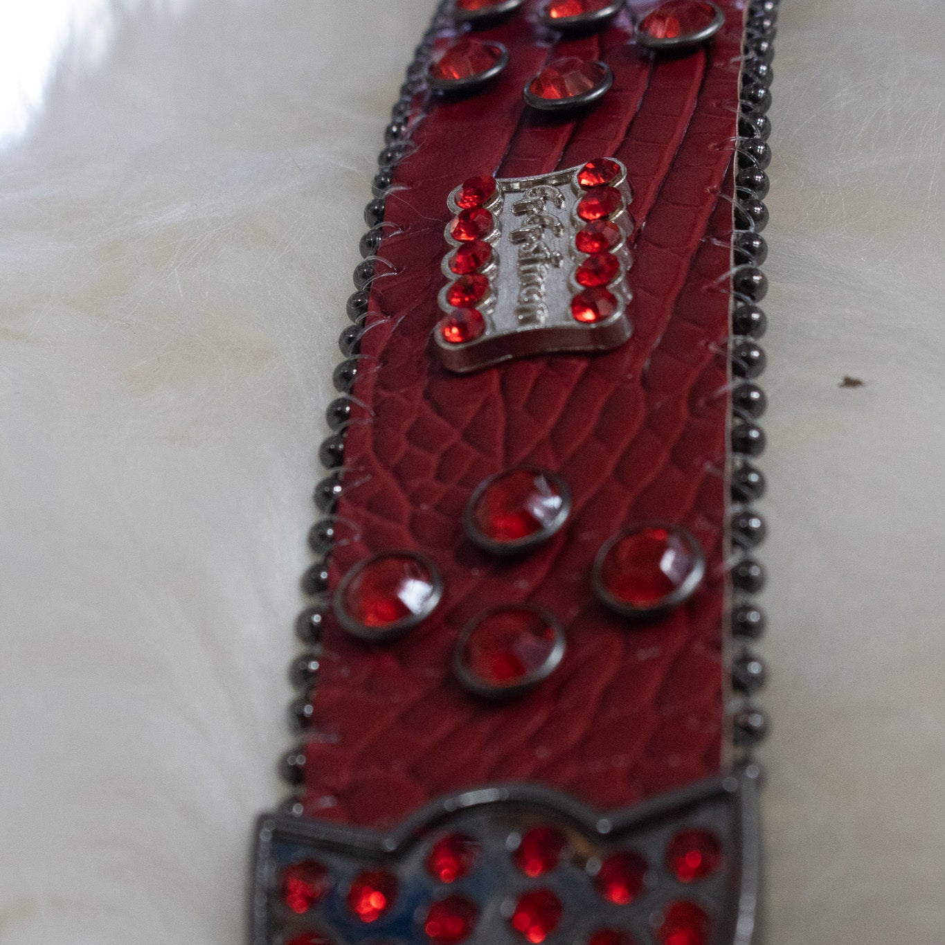 G.G. Simon Red Rhinestone Faux-Snakeskin Punk Buckle Belt