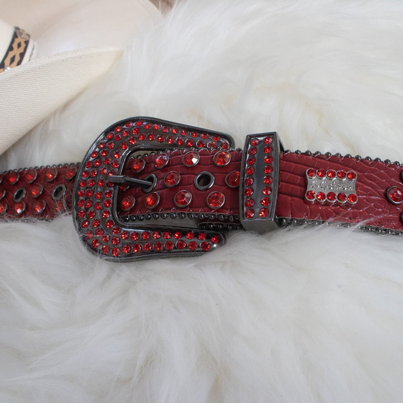 G.G. Simon Red Rhinestone Faux-Snakeskin Punk Buckle Belt