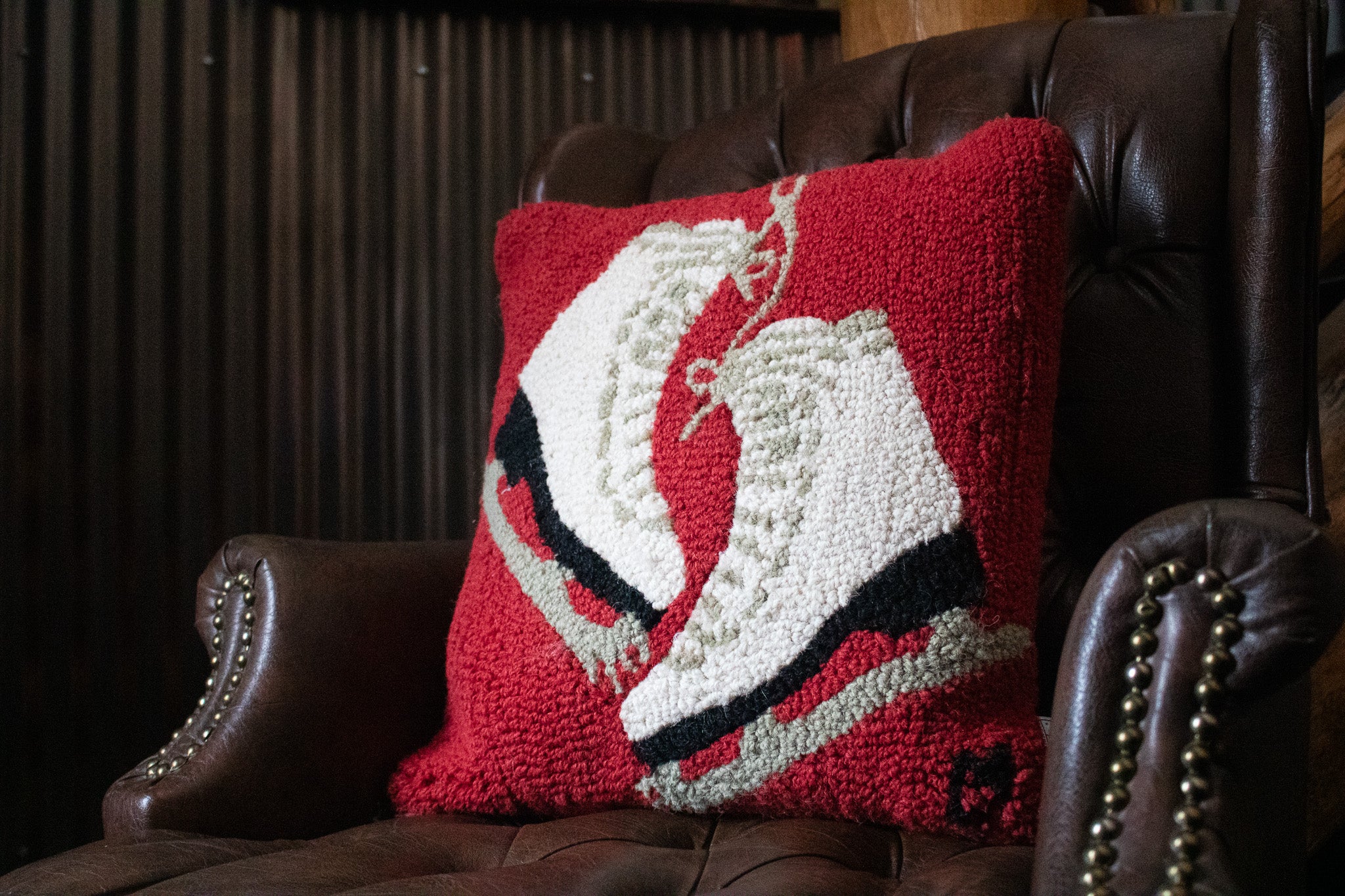 Chandler Four Corners Red Holiday Decorative Throw Pillows With Ice Skates