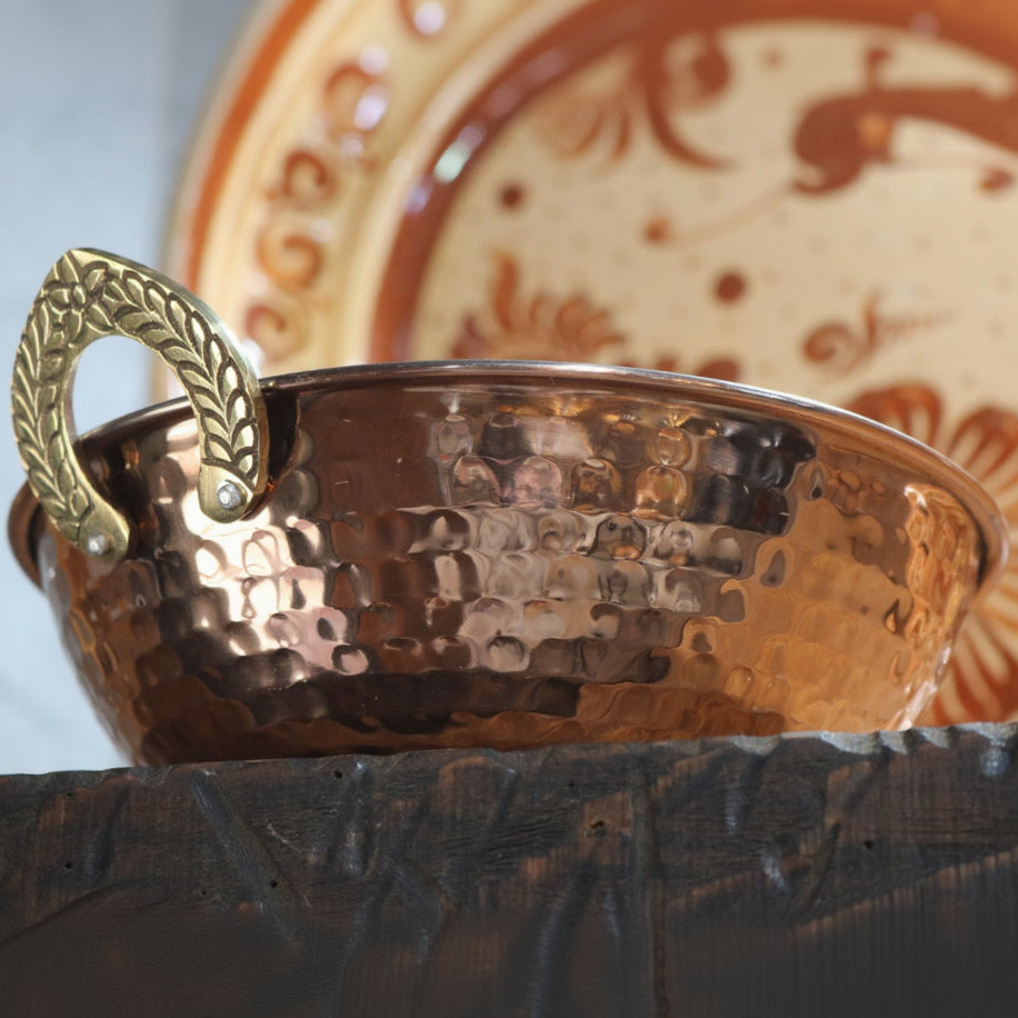 Hammered Copper Serving Karahi Bowl