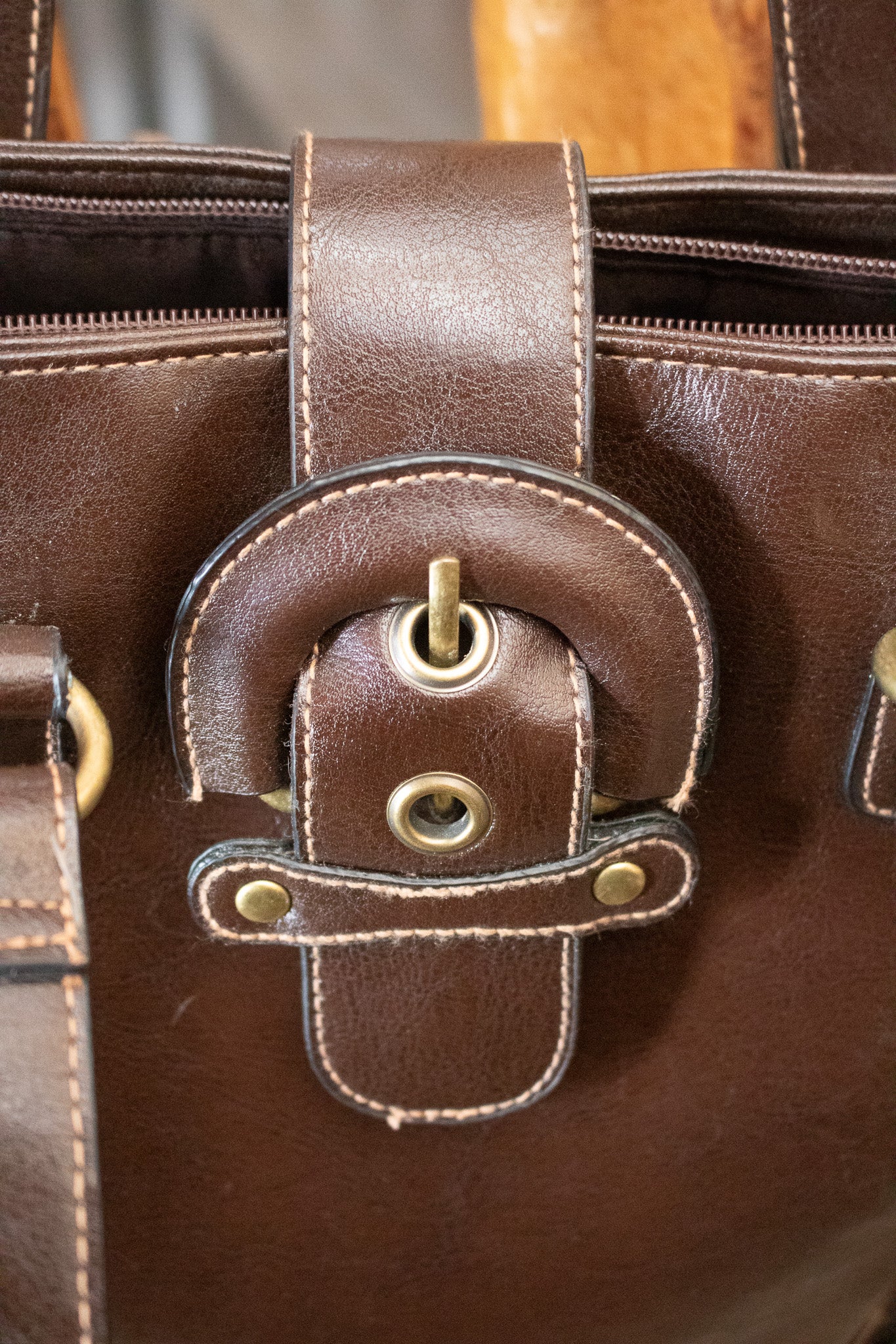 Dark Brown Purse with a Magnetic Buckle Closure