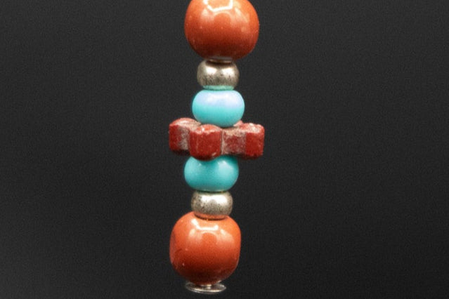 Coral and Turquoise Stone Dangle Drop Hook Earrings