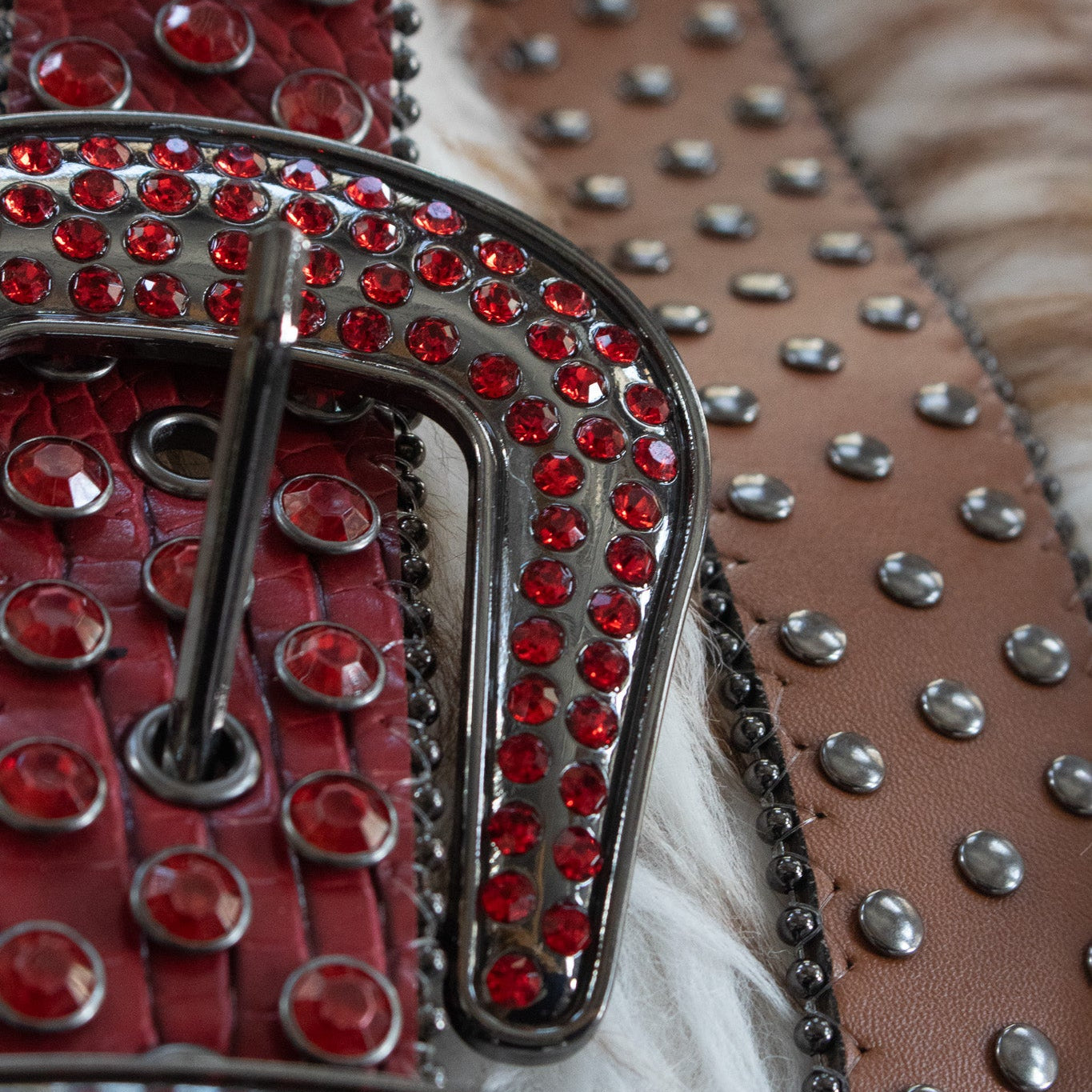 G.G. Simon Red Rhinestone Faux-Snakeskin Punk Buckle Belt