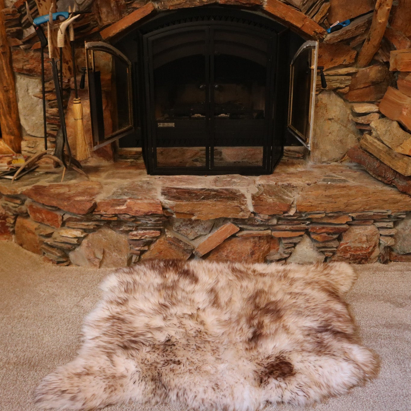 Double XL Mouflon Genuine Leather Light Brown Sheepskin Decorative Rug