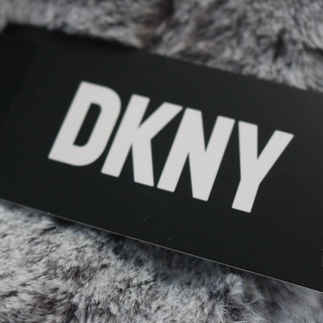 DKNY Grey Faux Fur Throw Blanket Wide Stripe Design 50”x 60”