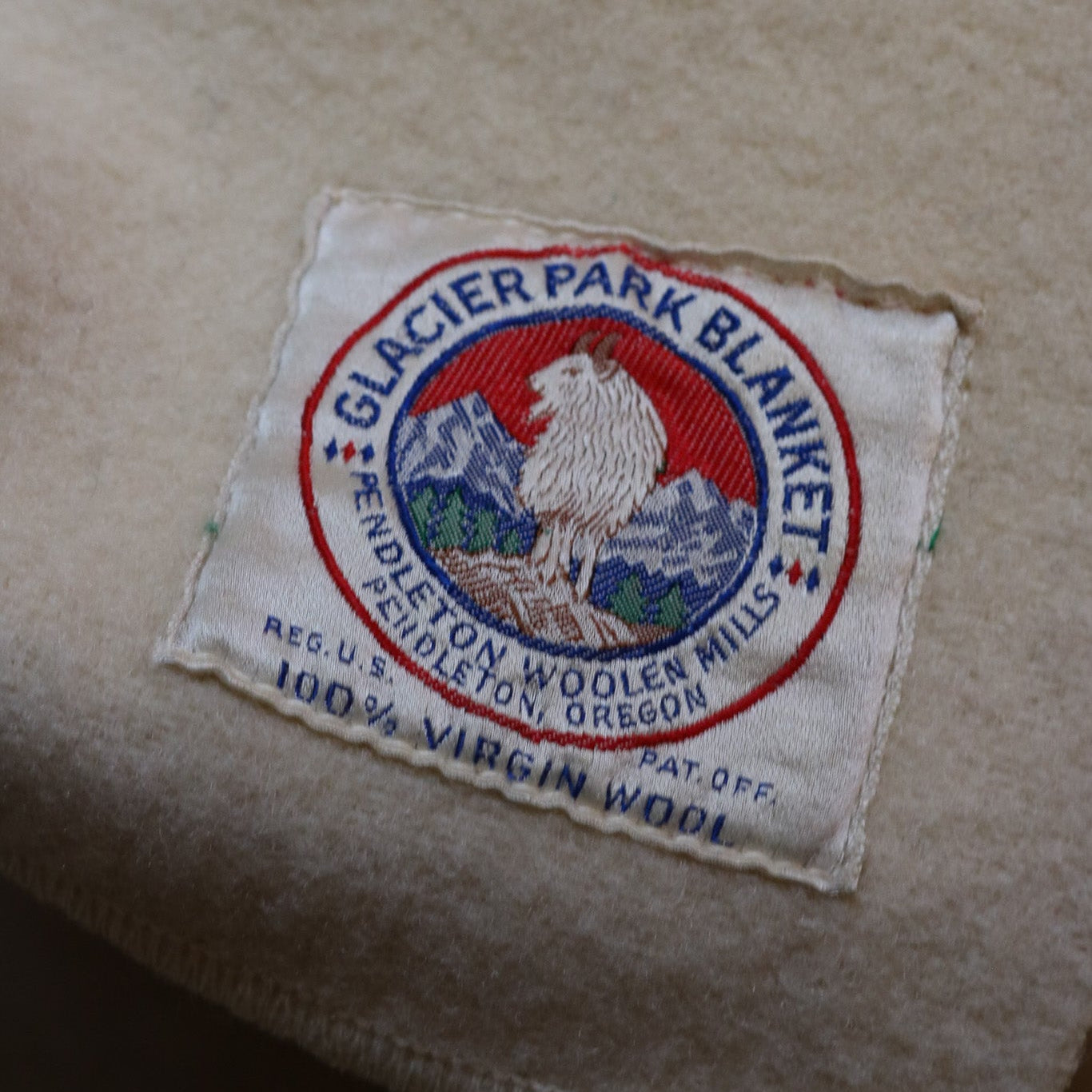 Pendleton Glacier Park Virgin Wool Blanket Cream Colored with Vibrant Black Yellow & Red Stripes