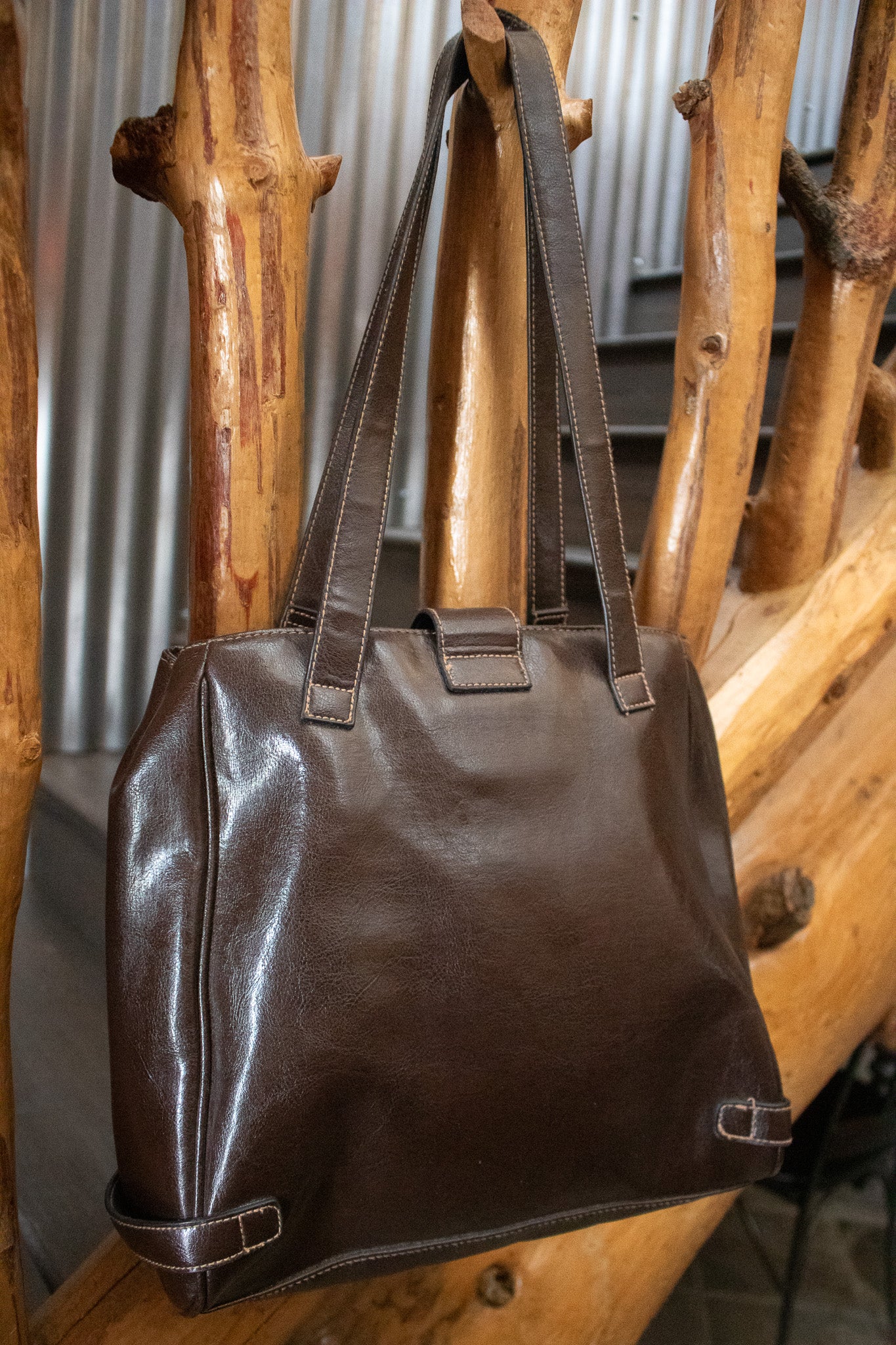 Dark Brown Purse with a Magnetic Buckle Closure