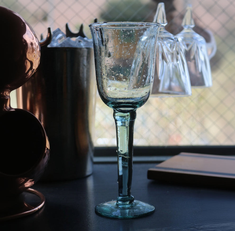 Vintage Green-Tinted Wine Glasses 7 5/8" with Thick Stems