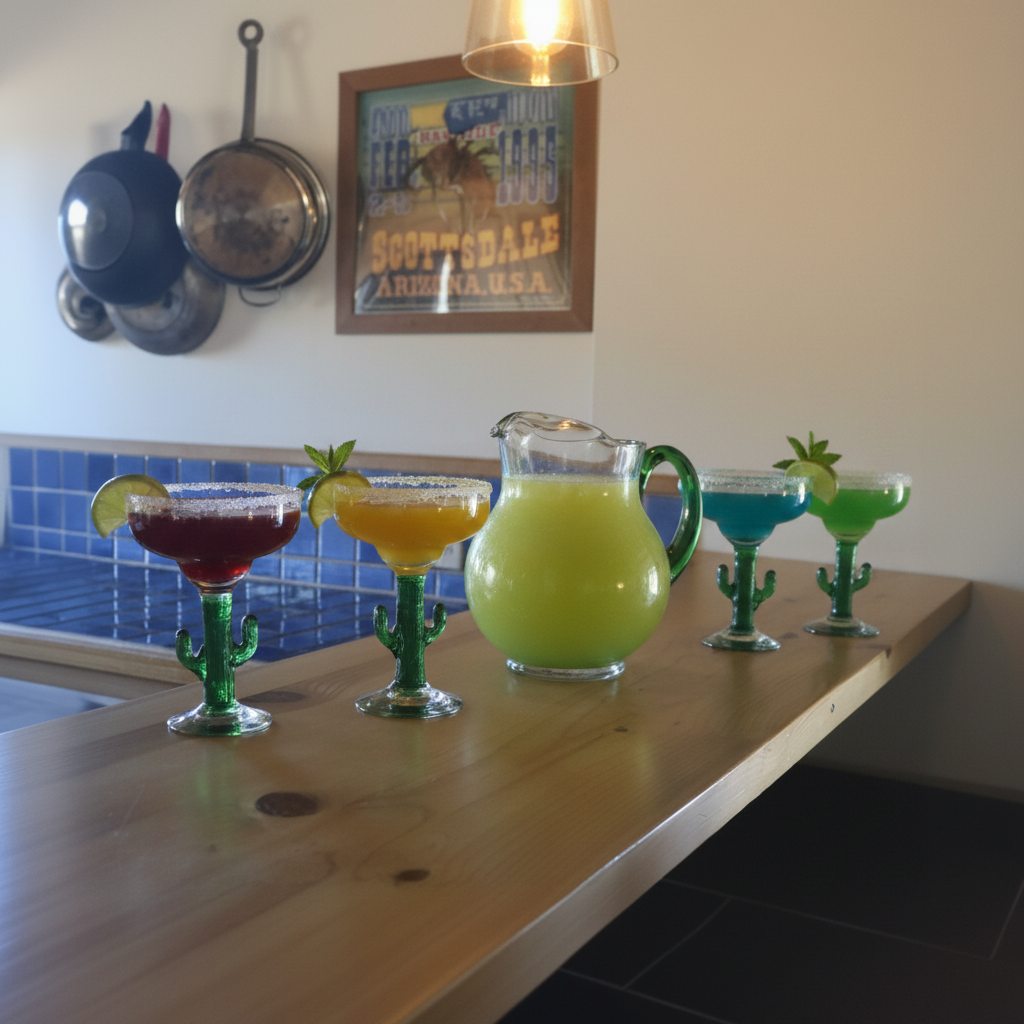 Set Of 4 Libbey Cactus Margarita Glasses With 1 Matching Pitcher
