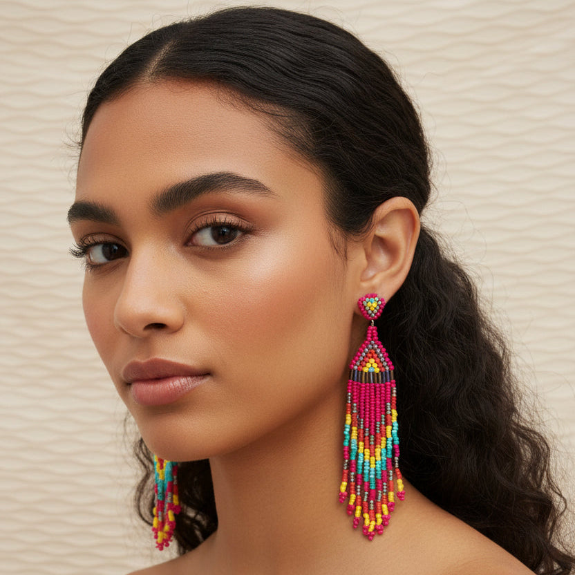 Hand Beaded Aztec Design Boho Earrings