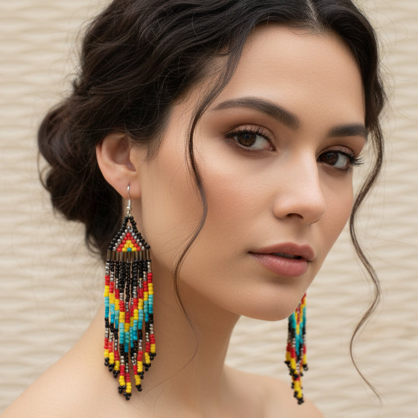 Hand Beaded Aztec Design Boho Earrings