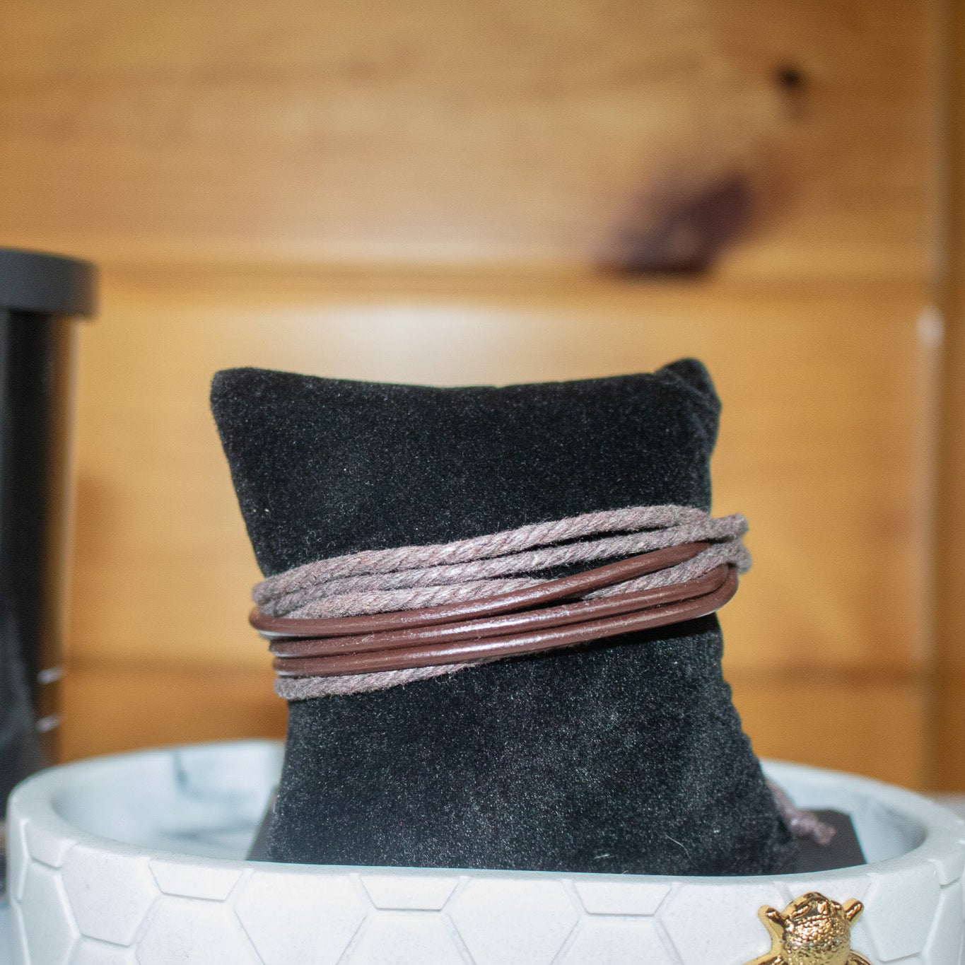 Brown Leather and Jute Cord Multi Strap Adjustable Bracelet