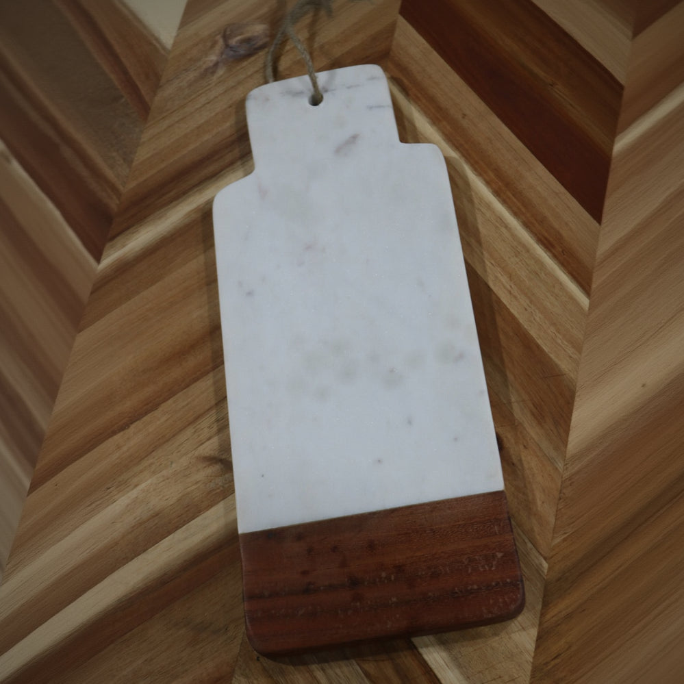Chopping Board - Small Paddle with White Stone Faux-marble with Wood End