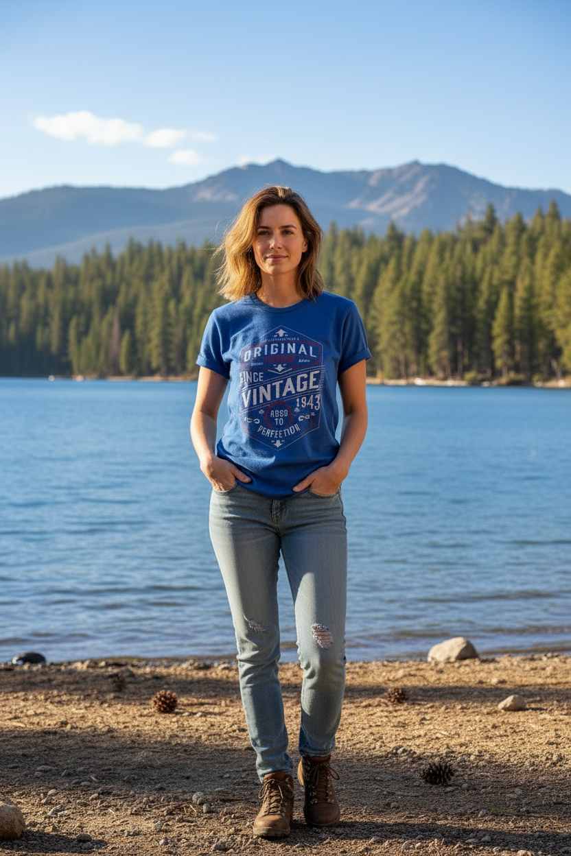 "Aged to Perfection" Vintage Style Blue Tee
