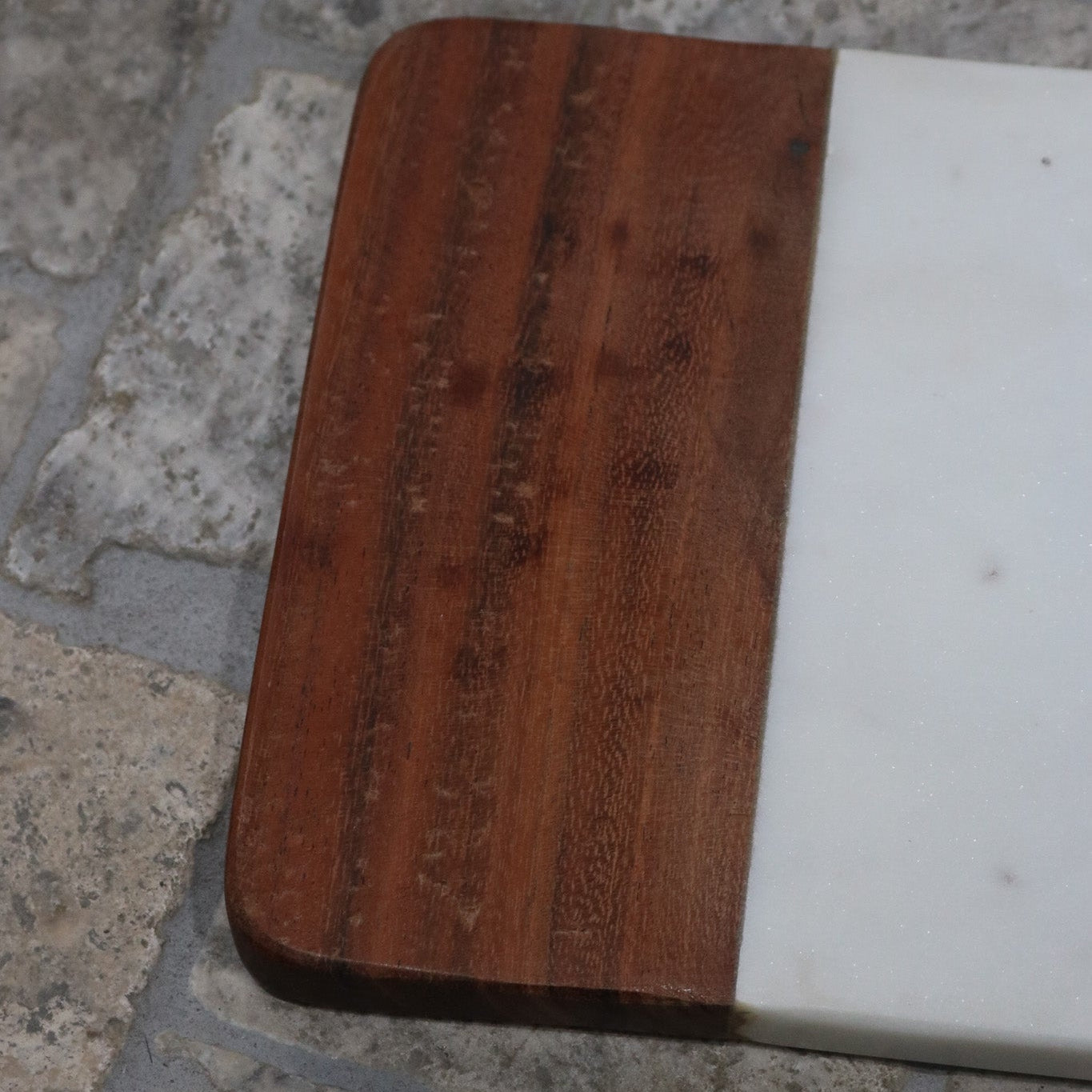 Chopping Board - Small Paddle with White Stone Faux-marble with Wood End