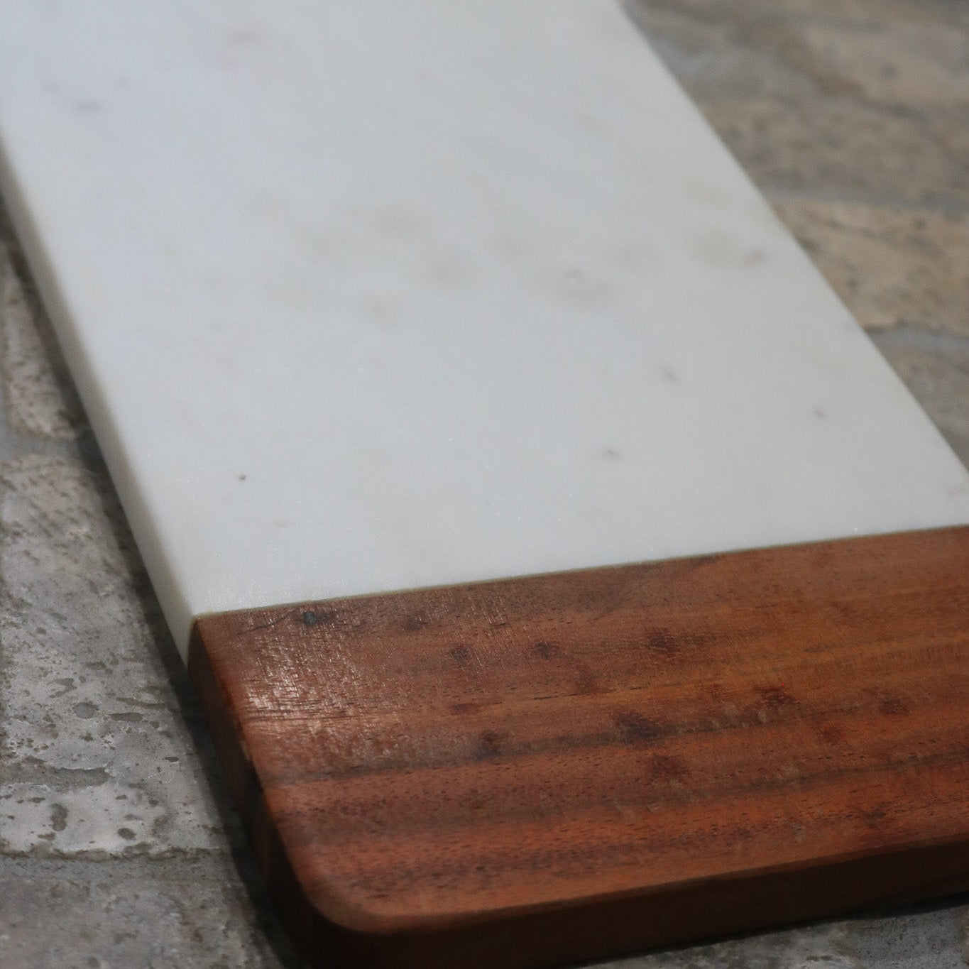 Chopping Board - Small Paddle with White Stone Faux-marble with Wood End