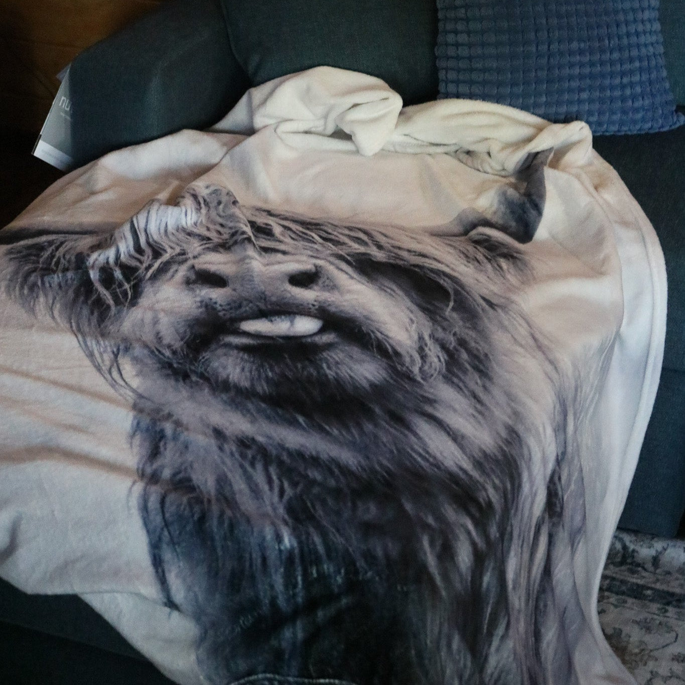 Grey Highland Cow Pattern Throw Blanket Cozy